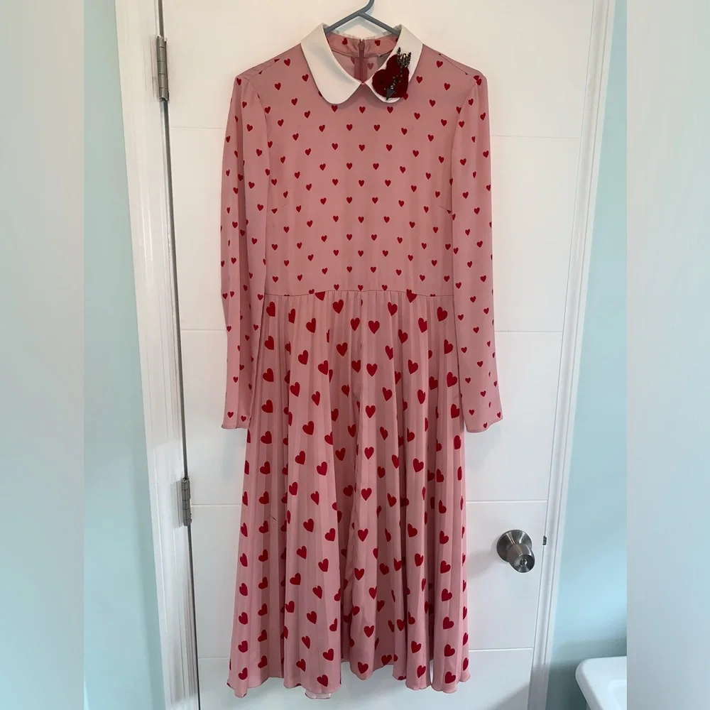 Red Valentino Pink/Red Valentines Heart Midi Maxi Pleated Chine Heart Dress 38 8 - Picture 11 of 16